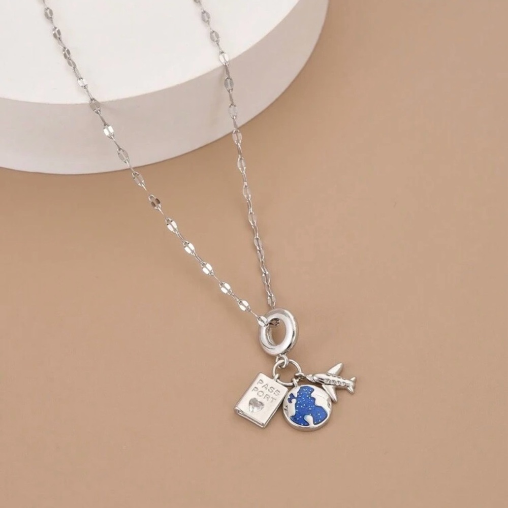 Silver and Blue Travel Charm Necklace